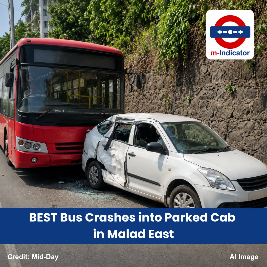 m_indicator_app's tweet photo. Malad East: A cab driver died after a BEST bus hit his parked cab near Pushpa Park while he was cleaning it early Thursday. The Route 440 bus was returning to Wadala depot.

#MaladEast #BESTBus #mIndicator

https://t.co/AJMY8BSmzB

Credit: Mid-Day https://t.co/s1yJle9pFe
