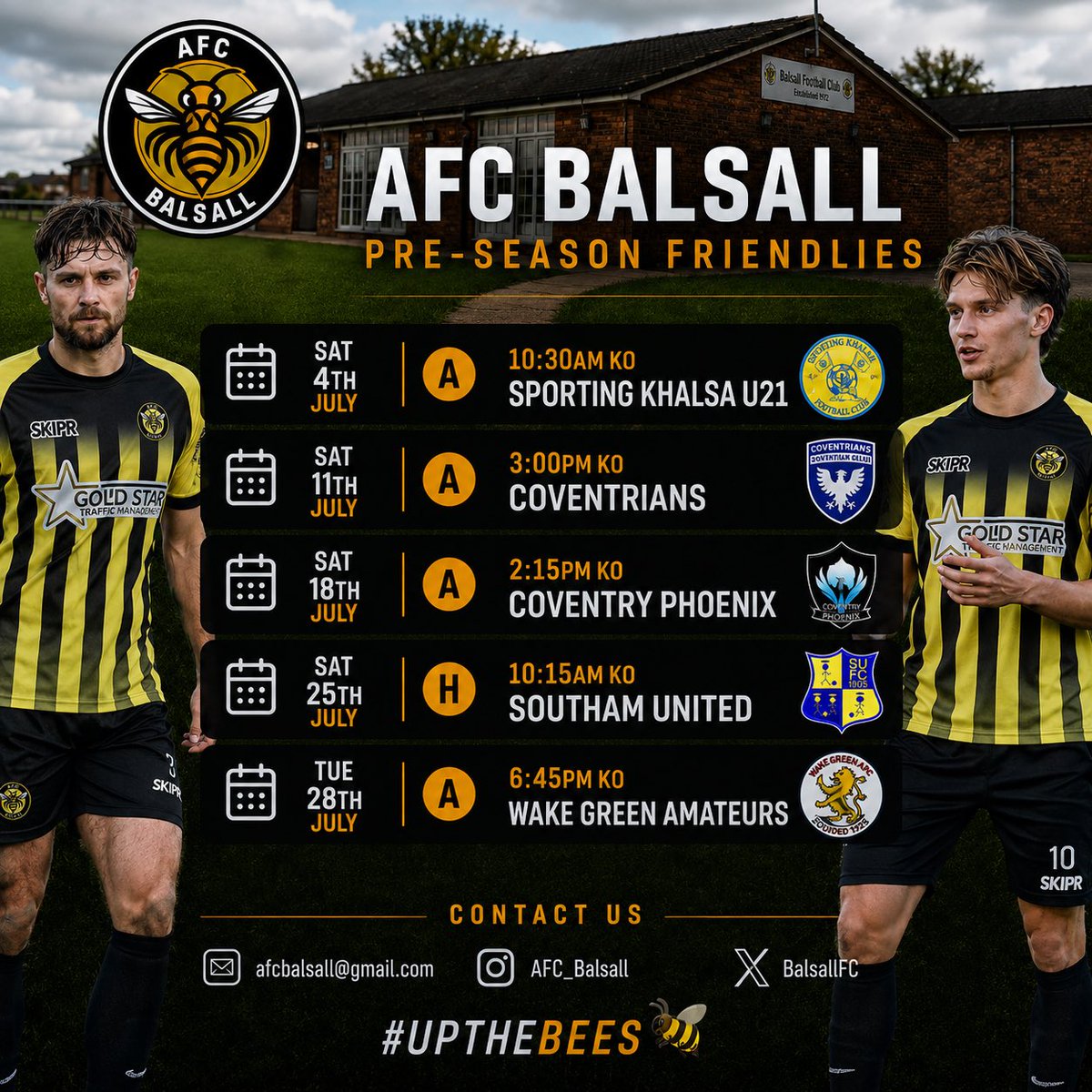 Balsallfc's tweet photo. 🟡⚫️ 𝐏𝐑𝐄-𝐒𝐄𝐀𝐒𝐎𝐍 𝐅𝐑𝐈𝐄𝐍𝐃𝐋𝐈𝐄𝐒 🟡⚫️

We can now confirm our full pre-season fixtures in preparation for the 2026/27 MFL Division 3 season.

We will be holding trials on Saturday 13th June if you are interested please get in touch.

#UpTheBees 🐝💛🖤 https://t.co/zn1g92A2MH