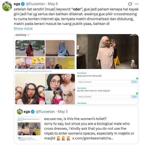 fluoxetan's tweet photo. "keluar dari bubble & respect others" tuh maksudnya muslim indonesia harus keluar dari ajaran agamanya sendiri buat accommodate ideologi gender? harus mengabaikan dalil? harus mencampurkan yang haq dan bathil?
kata aku just wait sampai masjid lo diisi sama yang "identitas gendernya cair" pake niqab. shaf jadi campur aduk, toilet cewek jadi tempat eksperimen. lets see if you still stand on that kind "manusiakan manusia & hargai perbedaan"