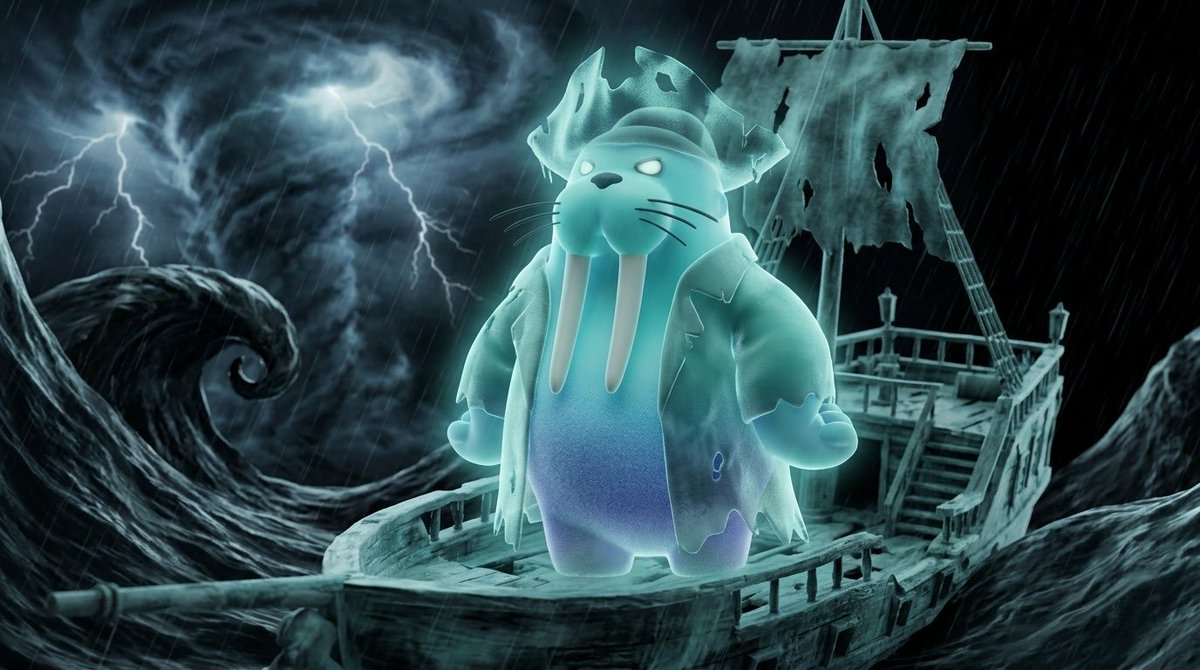 FavouritonX's tweet photo. gWAL my fellow explorers.

A ghostly walrus explorer sails through a cursed storm as the template begins breaking into surreal cosmic horror and retro-game corruption.

Cozy laptop walrus to GhostTusk, glowing spectral pirate ruling a haunted storm ship.

Kept the walrus, broke everything else 😈

@WalrusProtocol @at_bellyseal

#WalrusSessions #BellySeal