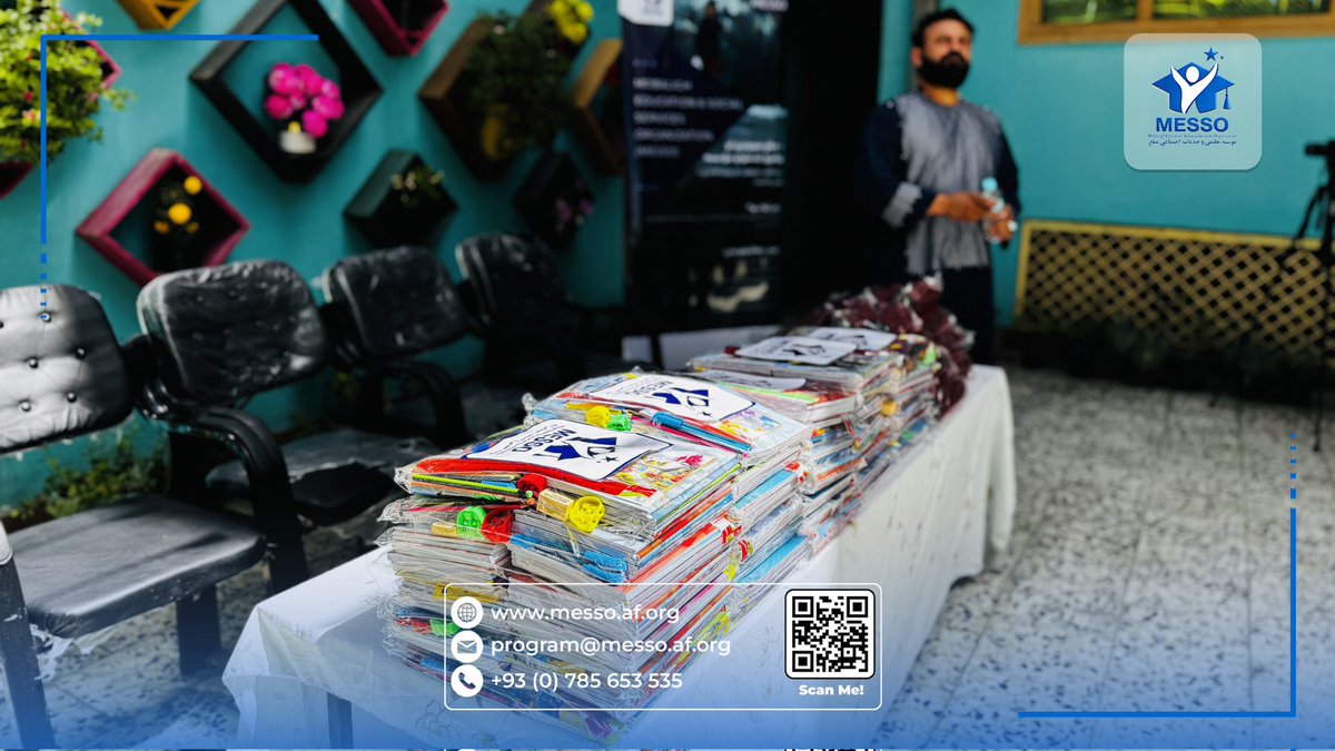 MessoOrg's tweet photo. MESSO distributed stationery kits to 80 students in two Kabul schools on 2–3 June 2026. Each student received notebooks, pens, pencils, sharpeners, erasers, a ruler, color pencils, and a water bottle. MESSO thanks all partners.
#MESSO #Education #Kabul #Afghanistan #Students https://t.co/eyN2EccvUf