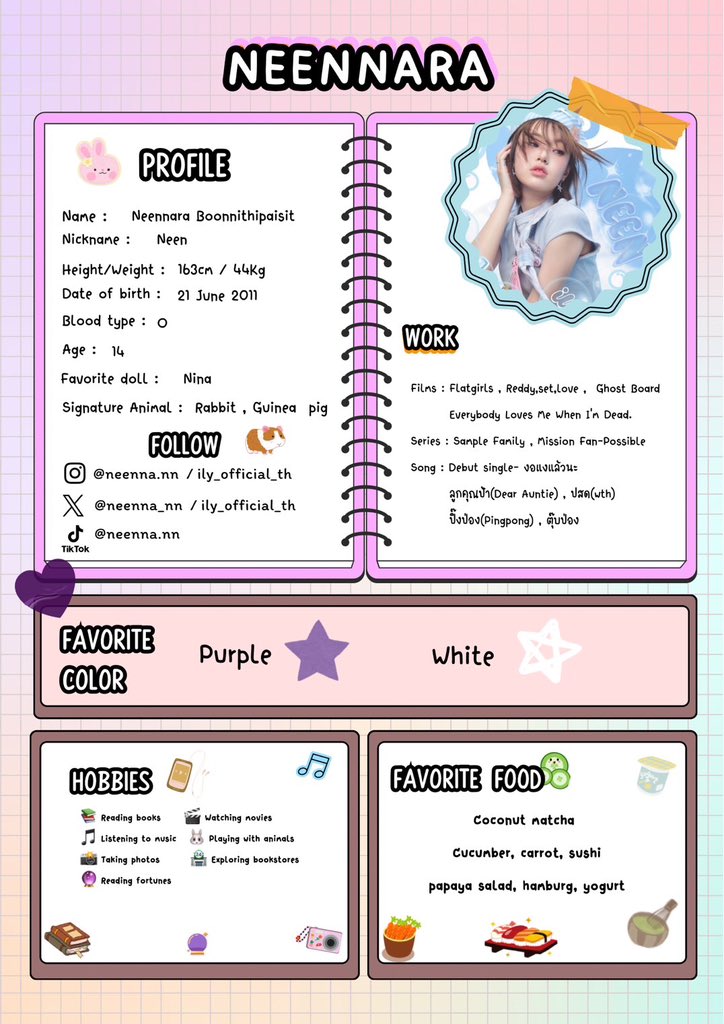 NEENNARAFANCLUB's tweet photo. 🐰 GET TO KNOW 'NEEN' ily 🤍💜

ชวนมาทำความรู้จักกับเจ้ากระต่ายน้อย "น้องนีน วง ily" กันค่ะ แฟนคลับป้ายแดงคนไหนที่เพิ่งโดนตก แวะมาเซฟโปรไฟล์ทางนี้ได้เลยน้าา 💘

( #NeenILY ; #ILY_th )
#NEENNARA_FANCLUB https://t.co/gnkAH4E14N