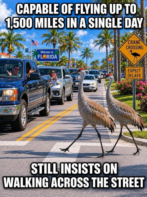 ManateeMaxCom's tweet photo. Sandhill Cranes can weigh up to about 14 lbs. 
When I started working at (F45) the North Palm Beach County General Aviation Airport, I had to tell the line guys and front desk girls not to feed them. https://t.co/EfzaeUwJLk
