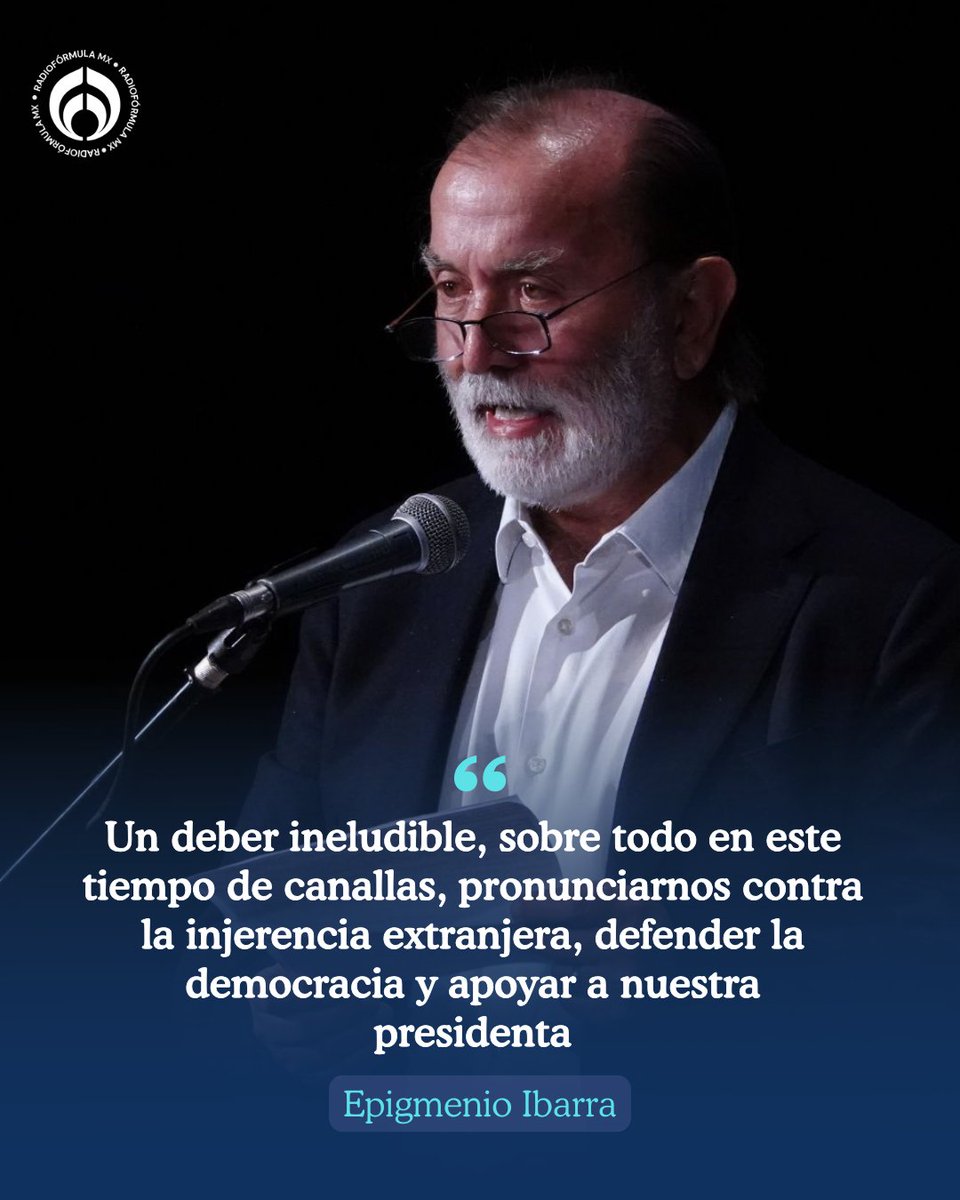 Radio_Formula's tweet photo. "Defender la democracia y apoyar a nuestra presidenta" 👊 Epigmenio Ibarra (@epigmenioibarra) pide a los mexicanos y mexicanas que se pronuncien contra la injerencia extranjera. Además, asegura que es momento de cerrar paso a los traidores. ❌ https://t.co/YvfaXGTbHQ