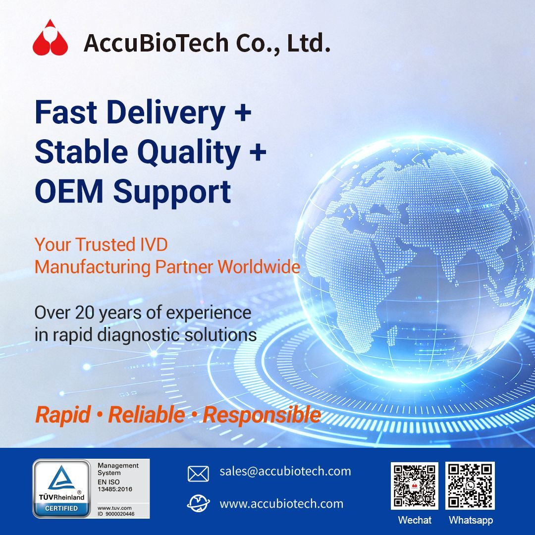 accubiotech's tweet photo. With over 20 years of experience in in vitro diagnostic rapid tests, AccuBioTech Co., Ltd. is committed to supporting global partners with reliable and scalable diagnostic solutions.
#IVD #RapidTest #Diagnostics #HealthcareInnovation
#OEMManufacturing #MedicalDevices https://t.co/pgb9cXEOPx
