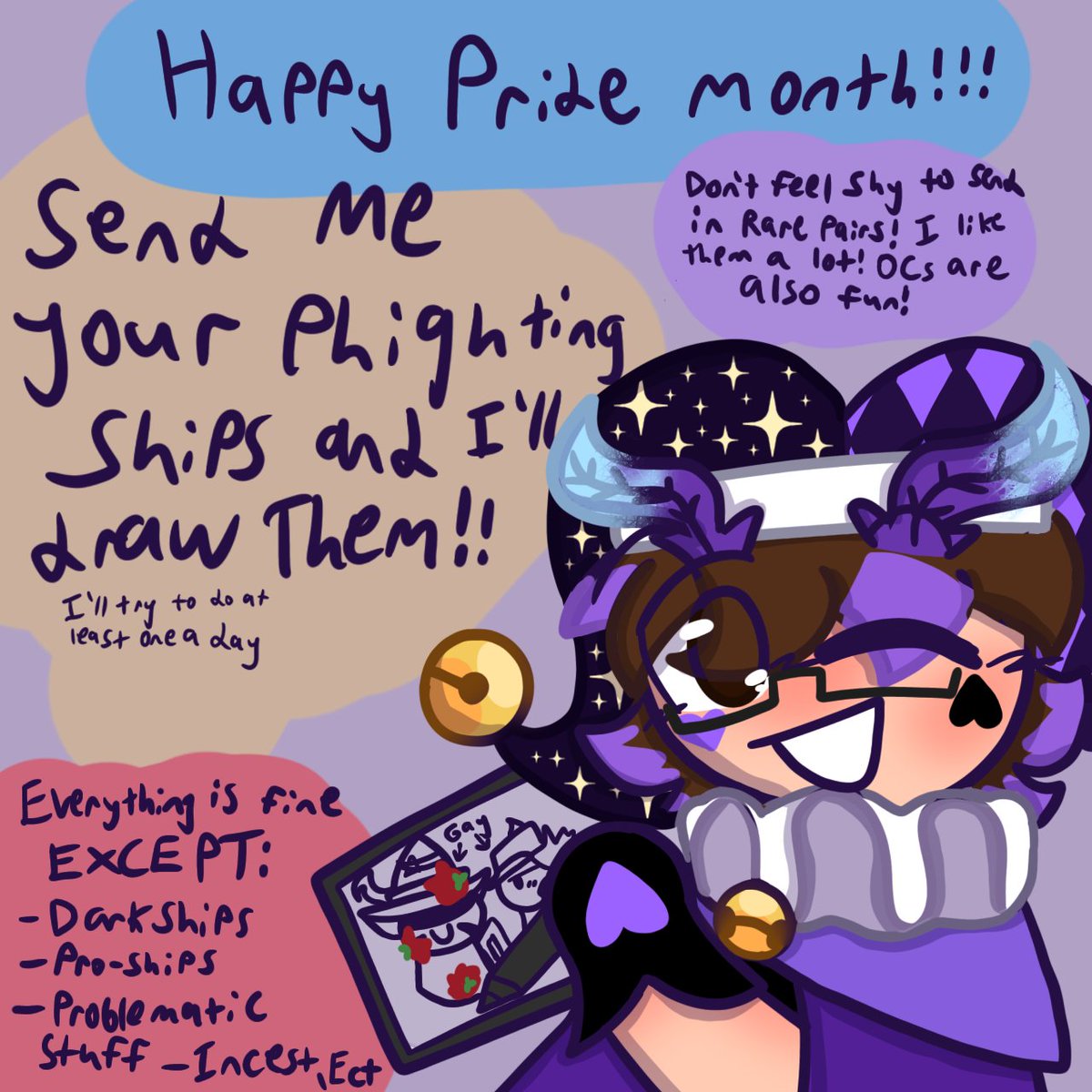 DaycoreFrisk's tweet photo. I wanna do something a bit different this year, so I'll be drawing at least 1 #phighting ship per day for pride month!
If you have a specific ship you want fanart of, feel free to comment it below :3
Don't be shy with rarepairs or a specific ship, I love finding new ones! ^w^ https://t.co/lq1BmFEfdZ