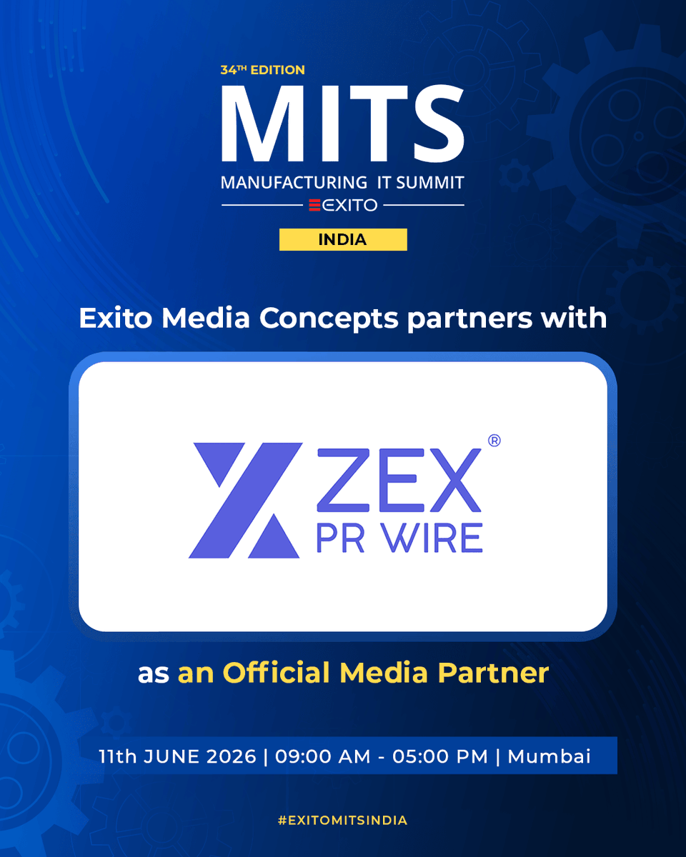 zexprwire's tweet photo. ZEX PR WIRE is proud to be an official Media Partner for the 34th Edition Manufacturing IT Summit India 2026.

Bringing together India's top manufacturing technology leaders to discuss Industry 4.0, automation, robotics, Big Data & digital transformation.

📍 JW Marriott Juhu, Mumbai
📅 11 June 2026
🌐 https://t.co/QoAvAHBx8q

#MITSIndia #ManufacturingITSummit #Industry40 #Manufacturing #ZEXPRWIRE