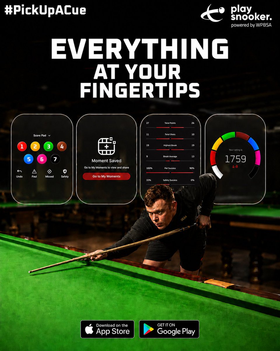 playsnookerapp's tweet photo. Everything you need to play like a pro... just a click away on #PlaySnooker 📱

#PickUpACue and make your mark on the baize in front of the whole community!

Download the app today 👉 https://t.co/cdUXpwN7rZ

#WST #WPBSA https://t.co/49CnEdV2IQ