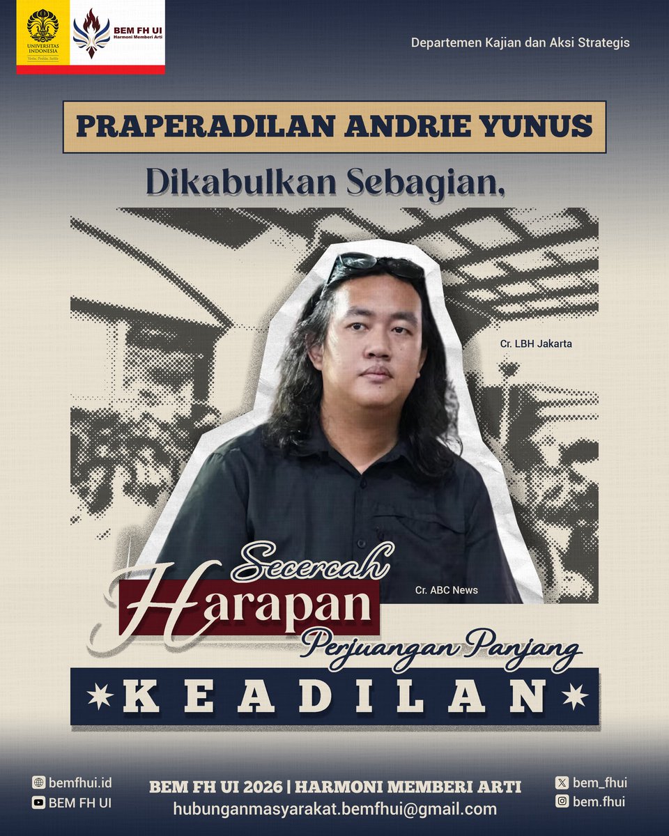 BEM_FHUI's tweet photo. [EKSEPSI ANDRIE YUNUS DIKABULKAN SEBAGIAN, SECERAH HARAPAN PERJALANAN PANJANG KEADILAN]

Halo, FH UI, UI, dan Indonesia! https://t.co/1aihXlzQQG