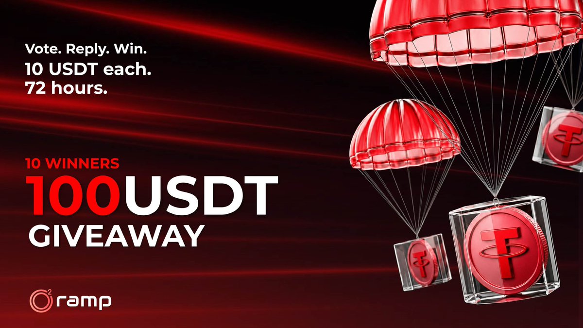 O2Ramp's tweet photo. If you had 10,000 USDT sitting idle —

What would you do with it?

A) Leave it as is
B) Buy BTC / ETH
C) Earn interest on a CEX
D) Put it to work in a liquidity pool

Vote + reply below. 👇

🎁 GIVEAWAY: 100 USDT split among 10 winners
Each winner gets 10 USDT

To qualify:
✅ Vote
✅ Reply with your answer
✅ Repost this
✅ Follow @O2Ramp

10 winners picked randomly.
Announced in 72 hours.