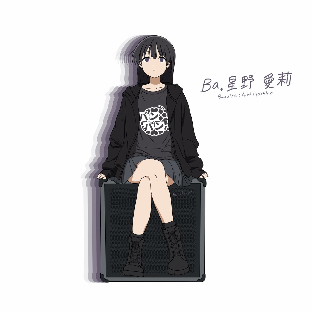 bocchicos's tweet photo. New band member!! 

Say hi to Hoshino Airi! She is the bassist of the band, and she plays a Ibanez EHB1005MS in Black (of course, a headless 5-string bass :D) https://t.co/k5MBj9Zzk8
