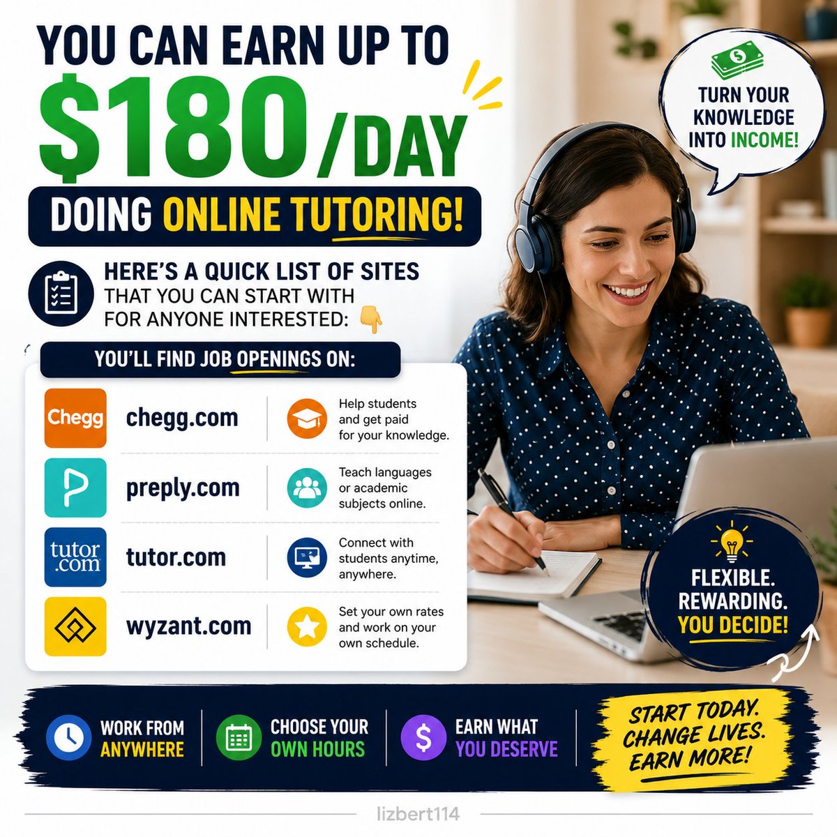 lizbert114's tweet photo. You can earn up to $180/day doing Online Tutoring. 

Here’s a quick list of sites that you can start with for anyone interested:👇 https://t.co/xUJzHa8uPR