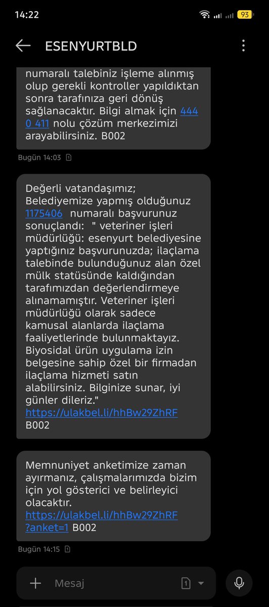 krtks_'s tweet photo. @EsenyurtBLDYS merhaba, önceki yıllarda belediyeyi aradığımızda apartman ilaçlama talebinde bulunca gelip ilaçlıyorlardı. Ancak bu yıl talepte bulununca sadece kamusal alanda ilaçlama yapıyoruz diye cvp geldi. Konuyla ilgili yardımcı olmanızı rica ederim. https://t.co/c0G516xmDI