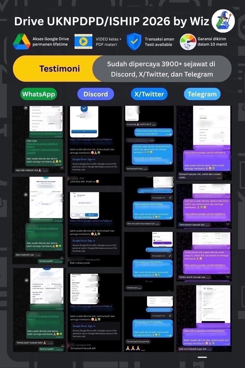 ukmppd2026's tweet photo. 📣 DRIVE UKNPDPD AGUSTUS 2026 UPDATE 5400+ FILES🔥

⭐️KELAS MATERI: UKDI, Medsense, FDI, Mediko
⭐️Tryout/Prediksi AKTAPRO/UKNPDPD (PDF+VIDEO): Medsense, Mediko, FDI, Sejawat, UKDI Corner
⭐️OSCE: Tilik+Resep+VIDEO

❤️ PROMO 65K 
➡️ Testi
WA untuk order 📲
https://t.co/Z0l2quT7JW https://t.co/LRLVTifcZK