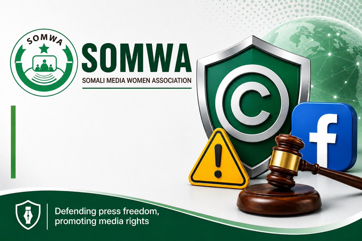 SOMWA4's tweet photo. SOMWA is concerned by reports from Shabelle Media Network @ShabelleMedia regarding a new series of copyright claims that have allegedly resulted in the removal of news content from Facebook.

In Somalia's politically sensitive environment, any misuse of copyright reporting systems to target legitimate journalism could have serious implications for media freedom, public access to information, and democratic discourse.

We call on @Meta to transparently review these allegations and ensure that its reporting mechanisms cannot be exploited to suppress independent journalism.

📄 Full statement  below. https://t.co/eL83c4k0RC 

#PressFreedom #MediaFreedom #Somalia #FreedomOfExpression #Journalism #ProtectJournalists