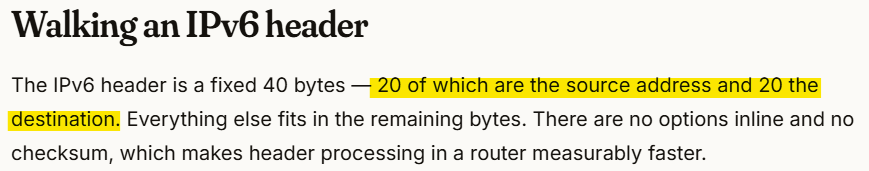 JohnDumberTwo's tweet photo. @semicolonydev 
Isn't it 16 bytes for IPv6 addresses? https://t.co/NxfwkWFgE8