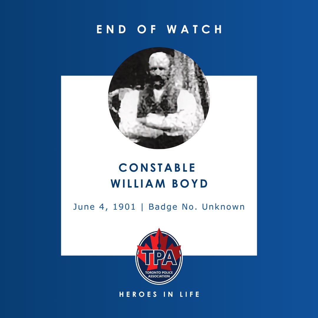 TPAca's tweet photo. Remembering Constable William Boyd, who lost his life in the line of duty on June 4, 1901, after being shot while transporting prisoners. Sadly missed and never forgotten.

#HeroesInLife #NeverForgotten https://t.co/IlUwAWVmg3