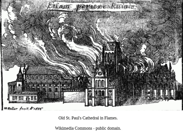 SueCooperBridge's tweet photo. #HistoryNotes📜⛪️⚡️🔥⛪️🔥
#OTD 1561 the medieval spire of #OldStPaulsCathedral was destroyed by a catastrophic bolt of lightning. The resulting fire burned down its timber, melting the lead &amp; its great bells. 105 years later a raging fire razed the building! https://t.co/gxPrWoqfon
