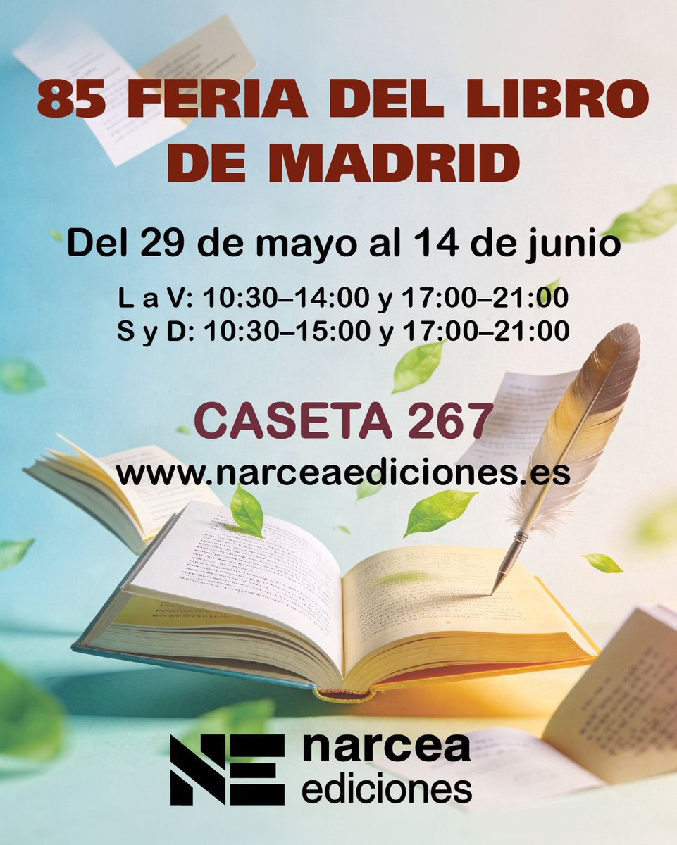 narceaespiritu's tweet photo. ⚠️📗📗Estos días de junio hasta el 14, estamos por la Feria del Libro de Madrid. No dejes de venir a vernos. Narcea está en la Caseta 267 y contamos con firmas muy interesantes. ¡Te esperamos! 😊 https://t.co/lKT07MLDhr