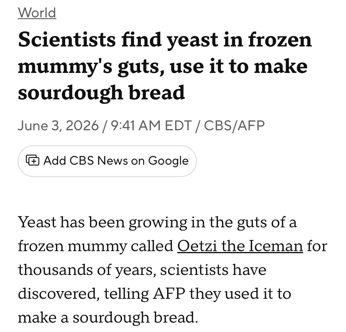 thisischristina's tweet photo. I appreciate that my friends know me well enough to send me this article about scientists making sourdough with cold-adapted yeast found inside a 5000 year old corpse, makes me feel seen https://t.co/VeHqXyDlvU