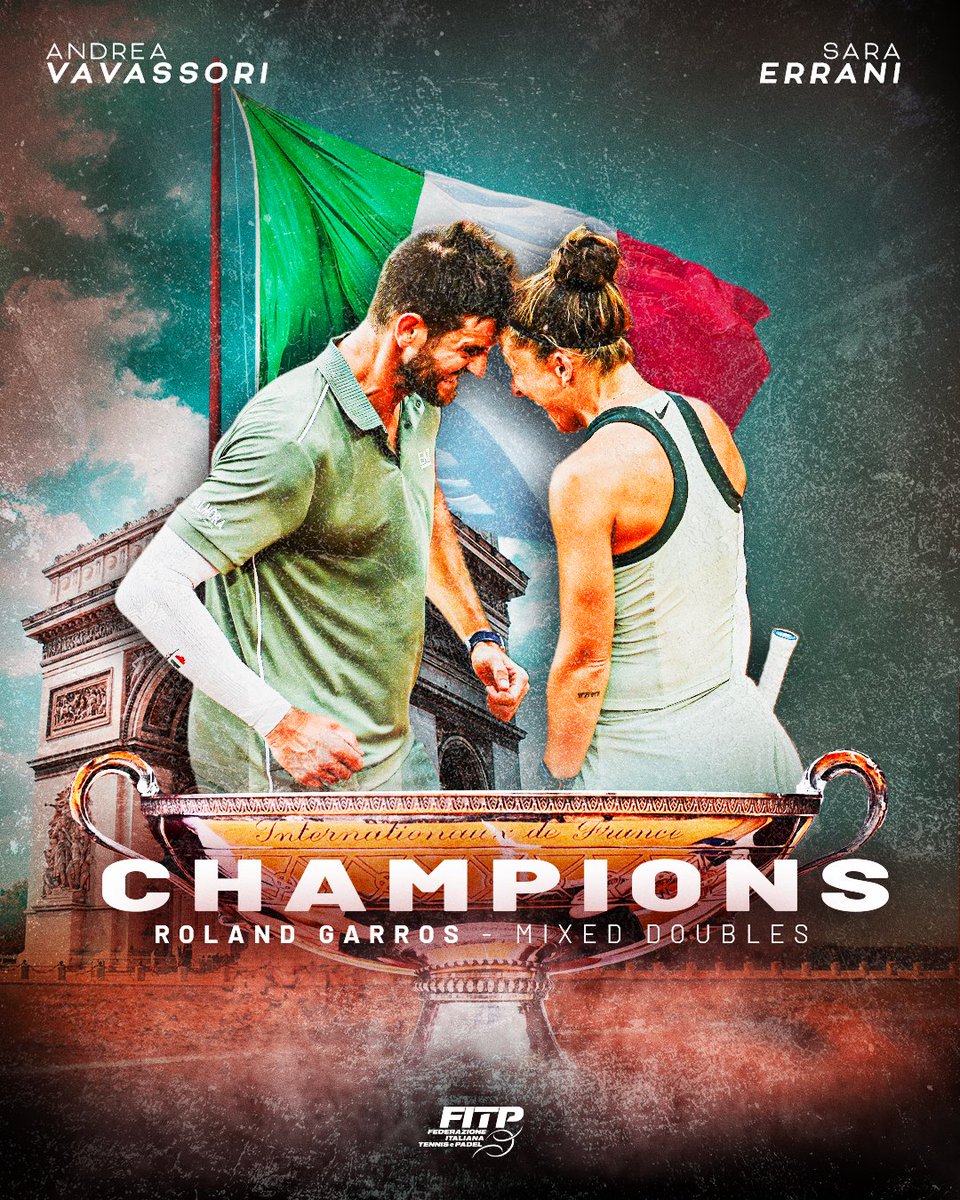 federtennis's tweet photo. Ancora loro. Ancora campioni. 🏆✨

🇮🇹 Sara Errani e Andrea Vavassori completano la difesa del titolo al #RolandGarros, superando Dabrowski/King per 4-6, 6-3, 10-4. https://t.co/2zAyEpMnou