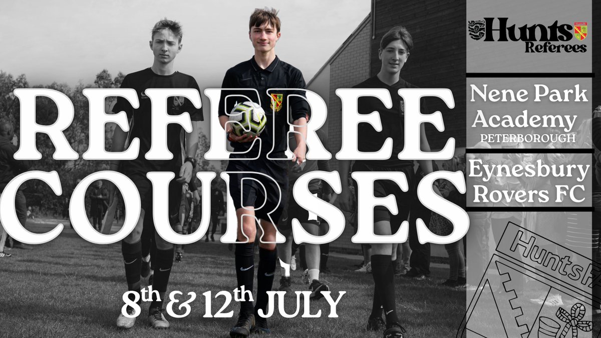 HuntsFA's tweet photo. We are thrilled to announce that our first courses for the 2026/27 season are now available to book! To accommodate demand we are holding two courses in different venues on the same dates, Nene Park Academy &amp; Eynesbury Rovers FC. To book https://t.co/0G81OIIslG https://t.co/lxqEEtT6za