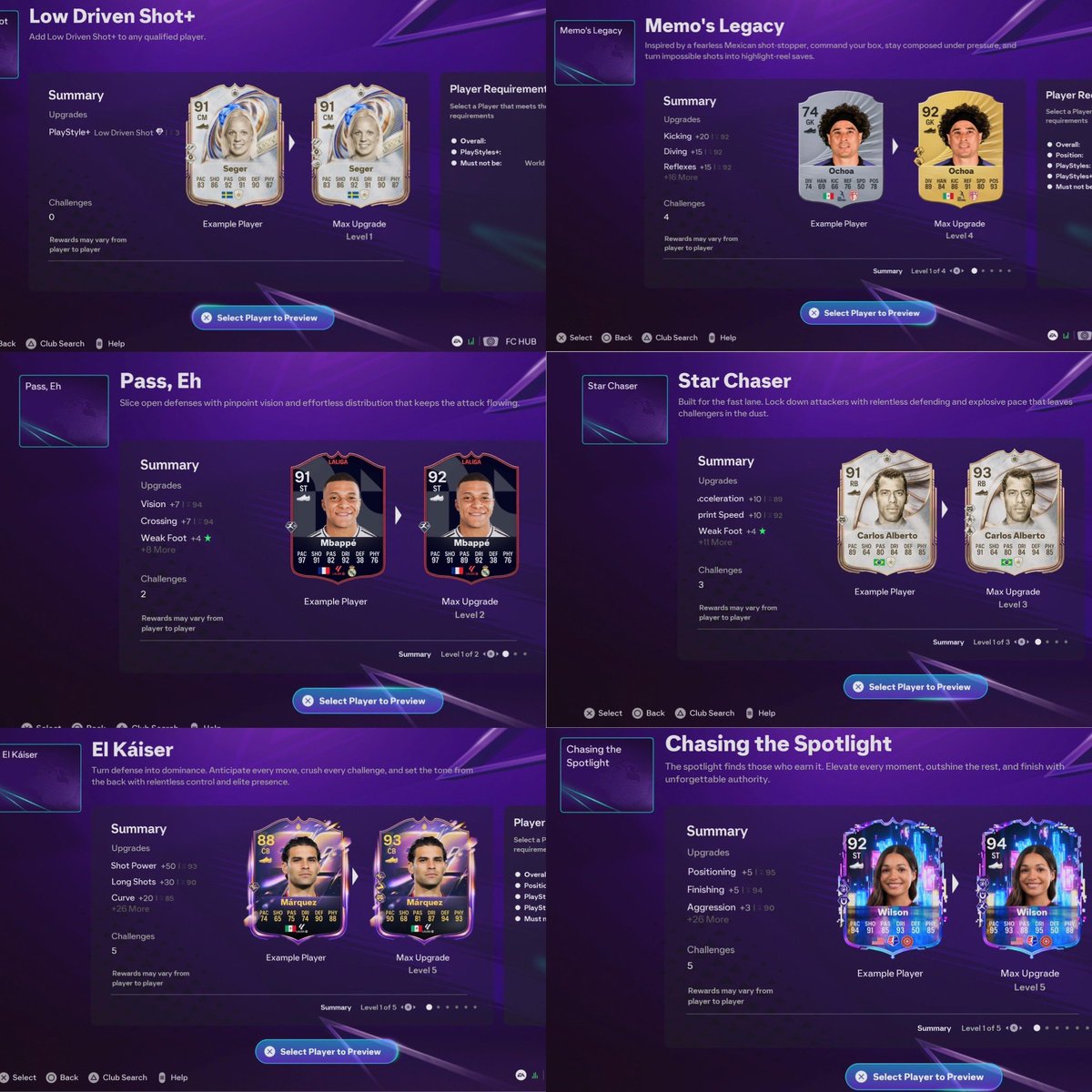 SG1YT's tweet photo. ملخص كامل للتطويرات المتوفره بالمهام وكيف تجيبها 🚨🚨☝️☝️

اربط حزامك 💺✈️

—— التطويرة الاولى 1️⃣

🎯 المهمة:

⚽ العب مباراة بتواجد لاعب من امريكا الشمالية

📋 الشروط:

▪️ ماكس ريت 91
▪️ LW / RW / ST
▪️ ماكس 3 PS+

- التطويرات:
▪️ فينس+ 🌟
▪️ 92 ريت
▪️ 5⭐ قدم ضعيفة
▪️ 4⭐ مهارة

— التطويرة الثانية 2️⃣

📋 المهمة:

⚽ سجل هدف لو درايفن بأي نسخة من ديمبسي

- التطويرات:
تسديدة ارضية 🌟

—— التطويرة الثالثة 3️⃣

🎯 المهمة:

🧤 لاتستقبل اكثر من 3 اهداف بمباراة واحدة بتواجد لاعب مكسيكي

📋 الشروط:

▪️ ماكس ريت 91
▪️ GK

- التطويرات:
🌟 ديفلكتور
🌟 فار ريتش

—— التطويرة الرابعة 4️⃣

🎯 المهمة:

🎮 فز بمباراة رش بتواجد لاعب من امريكا الشمالية

⚽️ سجل 7 كفريق بالرش

🪄 اصنع 5 كفريق بالرس

🏆 فز بفارق هدفين بالرش

- التطويرات :
🌟 انتريست
🌟 لوكيشن

—— التطويرة الخامسة 5️⃣

🎯 المهمة:
🇨🇦اصنع بـL1 + مثلث بثلاث مباريات بتواجد لاعب كندي

-التطويرات:
⭐ كويك ستيب
⭐ جوكي

—— التطويرة السادسة 6️⃣

🎯 المهمة:

🛡️ حافظ على شباكك نظيفة في مباراة واحدة 

🪖 سجل هدفًا بالرأس بأي نسخة من ماركيز

🏆 فز بمباراتين بوجود ماركيز 

🎮 العب 4 مباريات بوجود ماركيز 

📋 الشروط:
▪️ CB

-التطويرات:

🌟 راكون
🌟 عضل

—— التطويرة السابعة 7️⃣

🎯 المهمة:

🏆 فز بـ 3 مباريات بالاحداث المباشرة / فوت / رايفلز بوجود 6 لاعبين كنديين على الأقل 

🪄 سجل هدفًا مباشرًا من ركلة حرة بلاعب مكسيكي

🇺🇸 سجل هدف تسدي ارضية في 6 مباريات مختلفة بلاعب أمريكي وبوجود 6 لاعبين أمريكيين على الأقل في الت

📋 الشروط:

▪️ ماكس ريت 92
▪️ مايكون CB

-التطويرات:
🌟 رابيد
🌟 تسديدة ارضية

⭐ 5 مهارات
⭐ 5 قدم ضعيفة

—— التطويرة الثامنة 8️⃣

🎯 المهمة:

⚽ سجل هدفًا واحدًا على الأقل في 25 مباراة مختلفة في طور Season 8 Exhibition

-التطويرات:
⭐ تيكنيكال
⭐ لمسة اولى

—— التطويرة التاسعة 9️⃣

🎯 المهمة:

التسجيل في 30 مباراة مختلفة في طور Season 8 Exhibition

-التطويرات
⭐ فينس شوت
⭐ لوكيشن