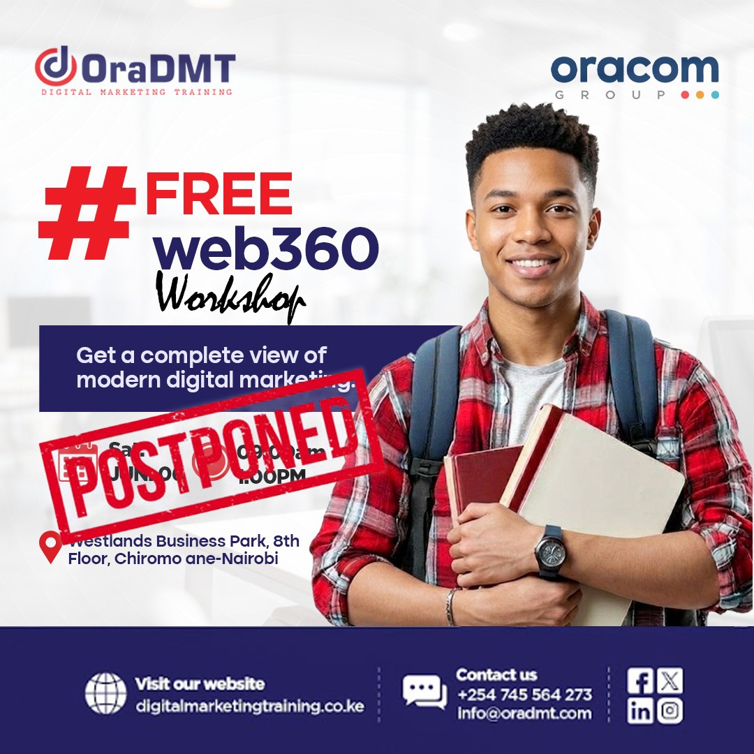 OraDMT_'s tweet photo. π£ IMPORTANT UPDATE!
Our FREE Web 360 Event has been postponed. Not to worry, a new date will be announced very soon. Stay tuned! π
π² Call/ WhatsApp: +254 745 564 273
#oradmt #freeweb360 #digitalmarketingtraining https://t.co/KL4xarWEPt
