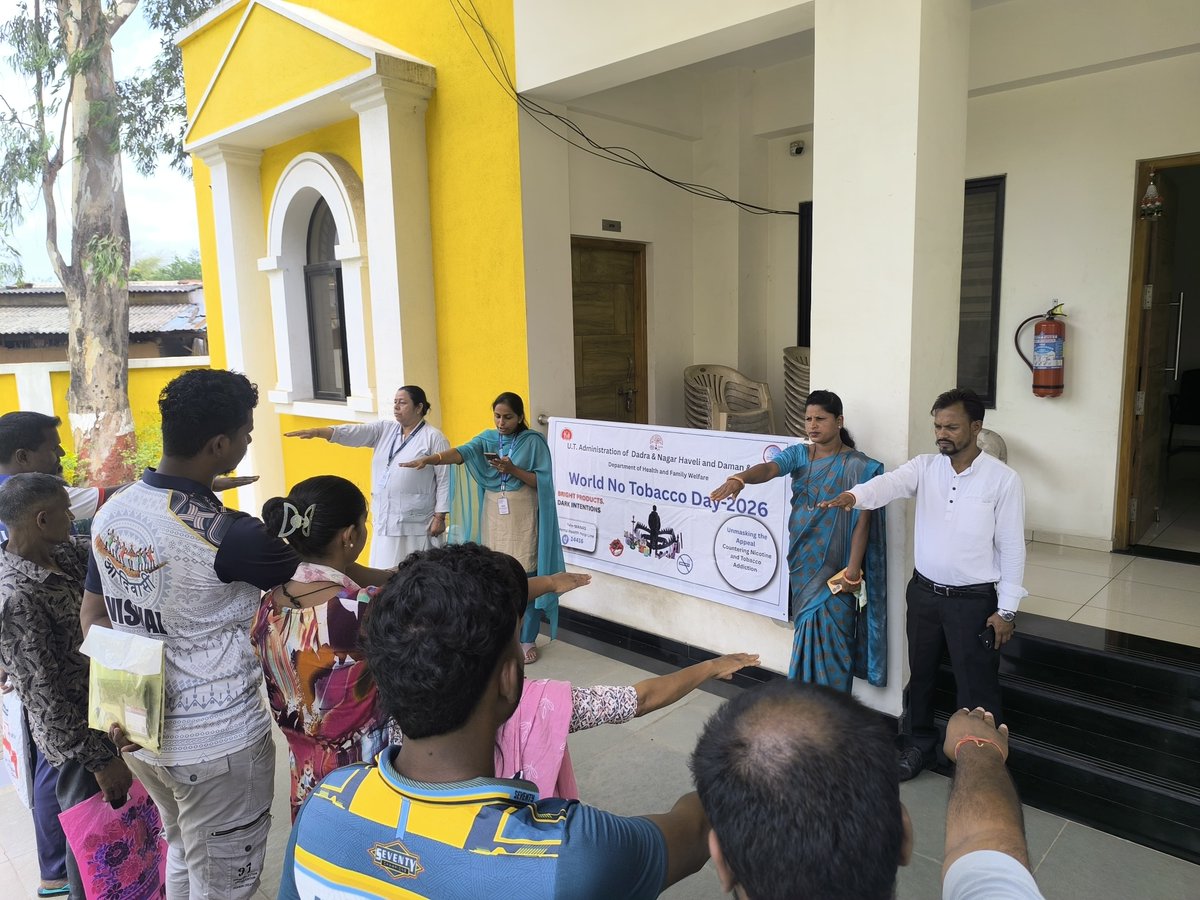 NHMDNHDD's tweet photo. UT of DNH & DD is observing #WorldNoTobaccoDay2026 through pledge ceremonies and health talks conducted by Tele-MANAS, NTCP Team and health facilities across the UT. 🚭📢
💙 Together, let's pledge for a healthier, tobacco-free future.
#WNTD2026 #TeleMANAS #NTCP #TobaccoFreeUT https://t.co/ps06KKqs2F