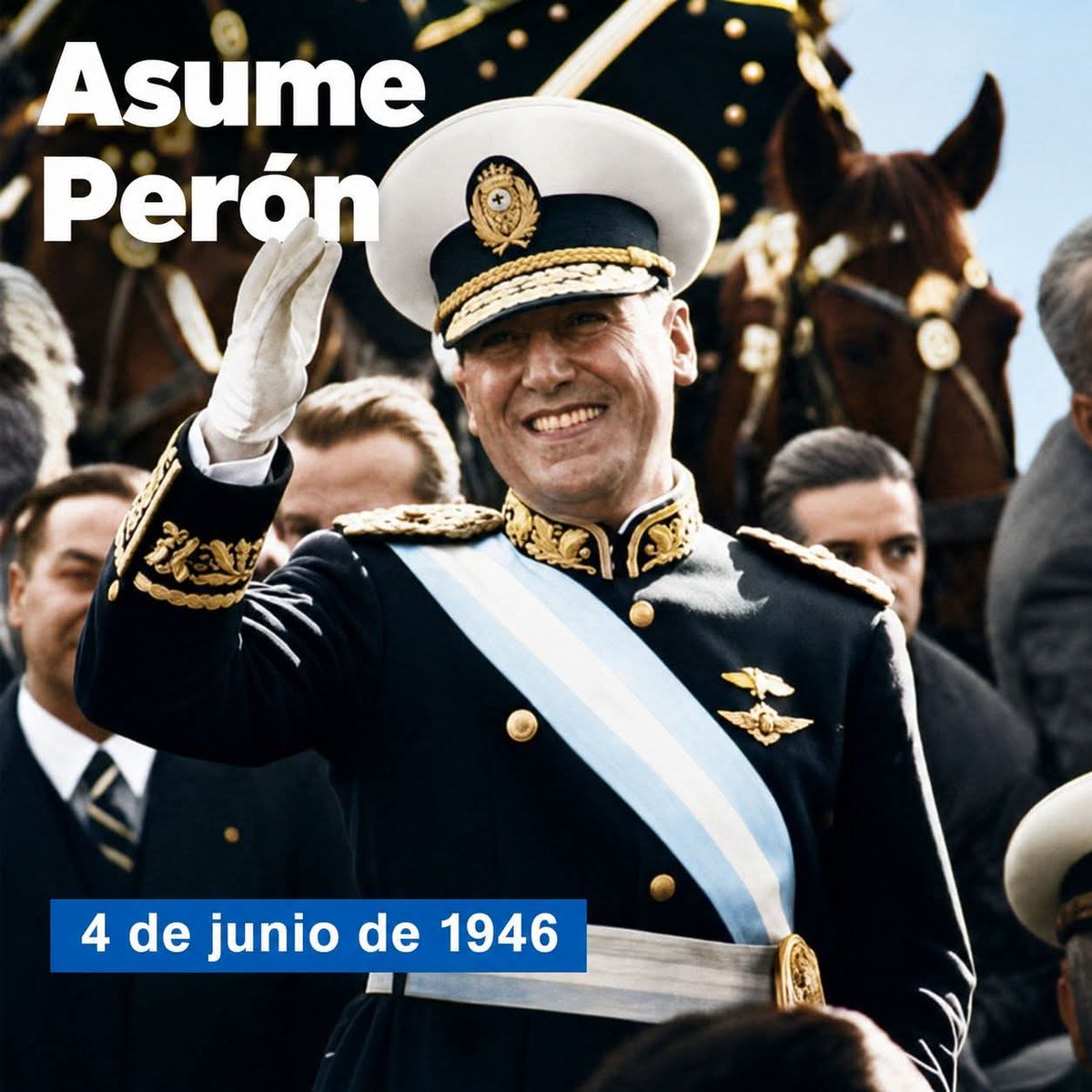 GastVarela's tweet photo. #UnDiaComoHoy hace 80 años, Perón asumía su Primera Presidencia.
Su victoria electoral le permitió contar con la adhesión de todos los gobiernos provinciales, la casi unanimidad del Senado y los dos tercios de la Cámara de Diputados 
#80años
#Peron
#PrimeraPresidencia
#Peronismo https://t.co/dIOUjYKE2Z