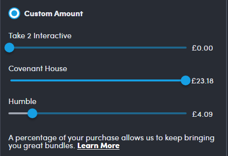 Sry4Breathin's tweet photo. @amalgamidol They were sold in like 2018 and became a pretty blatant for profit org. Forget what scum brought it but before the ink even dried they changed it so you couldn't give humble less than 15%. They provide little to nothing but allow you to give the dev's 0 🤔 https://t.co/sB2a7mjM4C