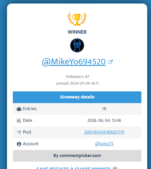 JulsyCS's tweet photo. @juicedotgg The winner is: 
@MikeYo694520 

Check your DM ✍️ https://t.co/7jqnuxHHov