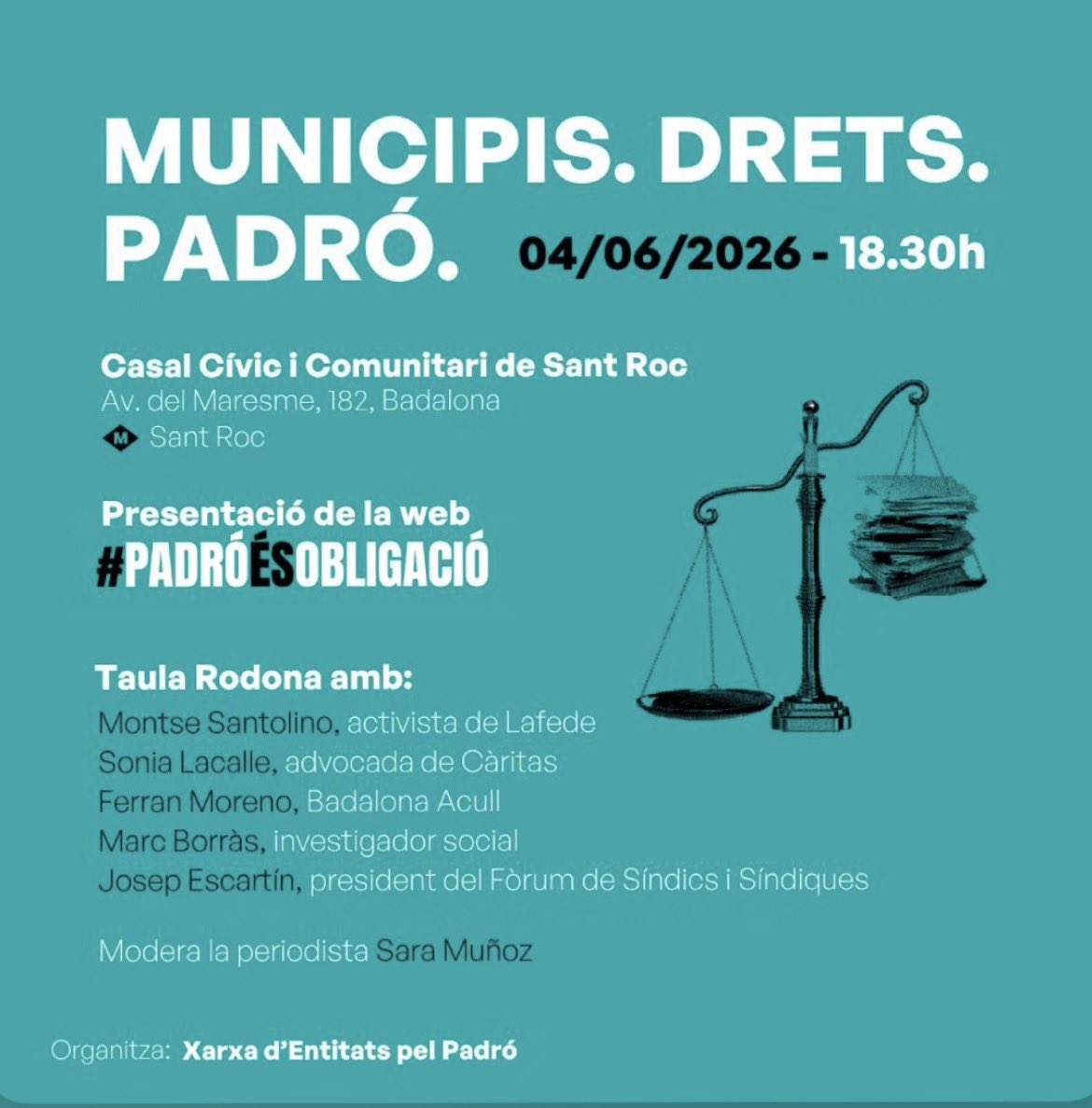 CoordONGs's tweet photo. 🟢 Avui parlem de municipis, drets i padró i donarem a conèixer el nou web de la Xarxa d’Entitats pel Padró 👇🏾

Si sou per #Badalona, no hi falteu! 
#padróésobligació https://t.co/qhcSLjNLm2