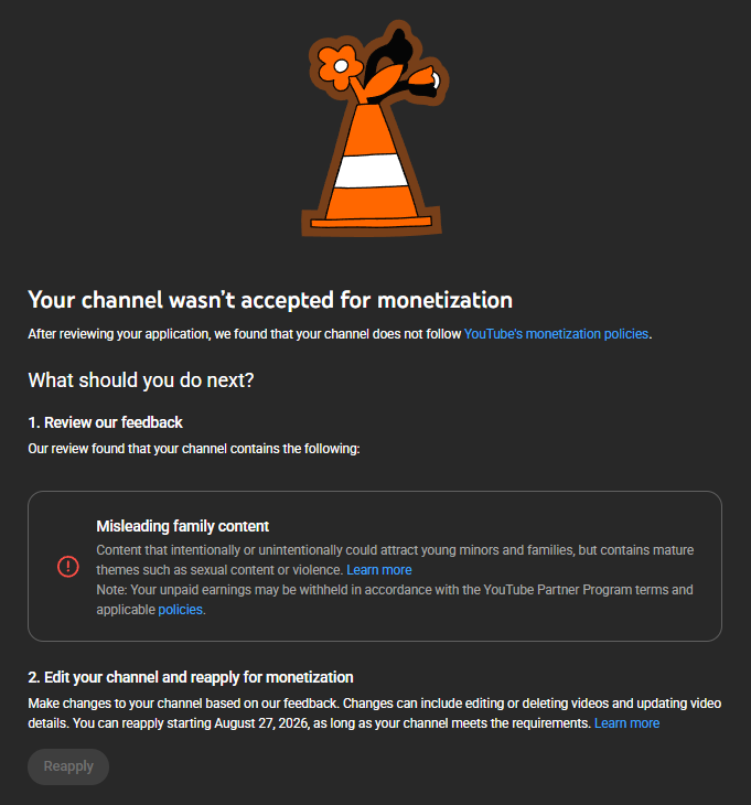 drippy9000's tweet photo. Hello @TeamYouTube I’m asking for help with a possible misclassification issue on my channel.

My channel has been demonetized under “Misleading family content” since January. Before reapplying, I updated titles, thumbnails, metadata, and channel presentation to make my content clearer as edited gaming/myth-testing content.