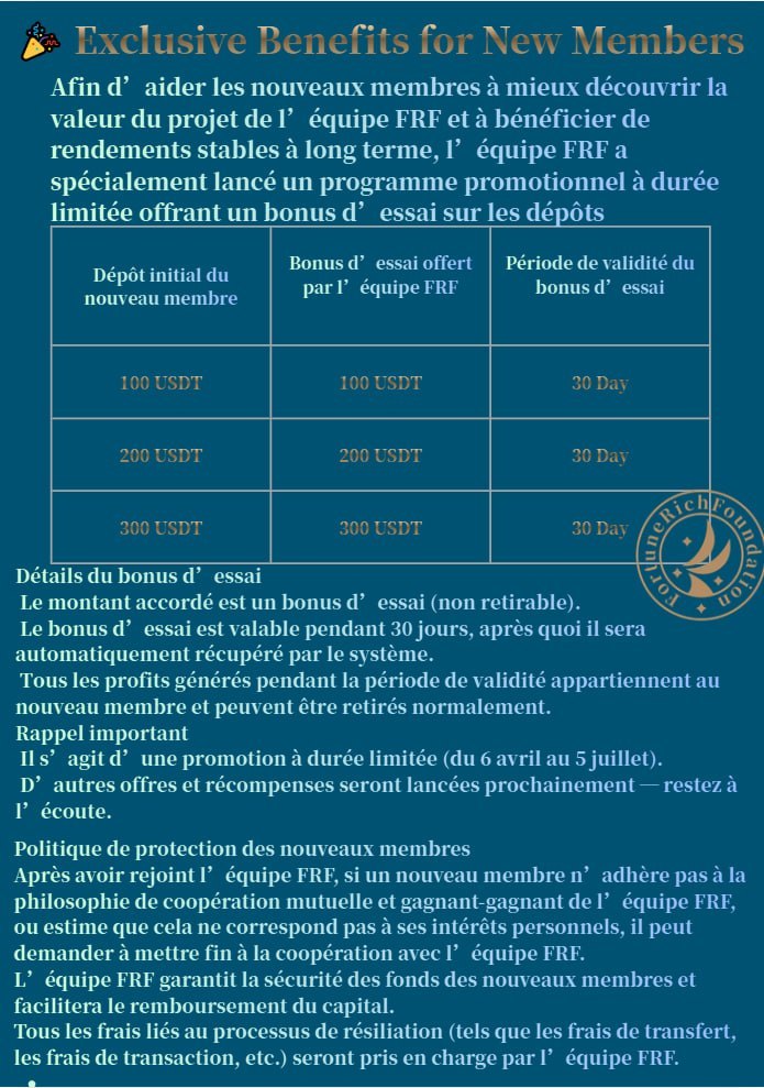 HanannYao's tweet photo. Rejoignez FRF et lancez vers la croissance financièropportunités exclusifs
✅ Premier dépôt de 100 USDT
🎁 Recevez 100 USDT en fond
✅ Premier dépôt de 200 USDT
🎁 Recevez 200 USDT en fonds 
✅ Premier dépôt de 300 USDT
🎁 Recevez 300 USDT en fond
https://t.co/bRlKPgvPQN https://t.co/sYDoXMkB2U