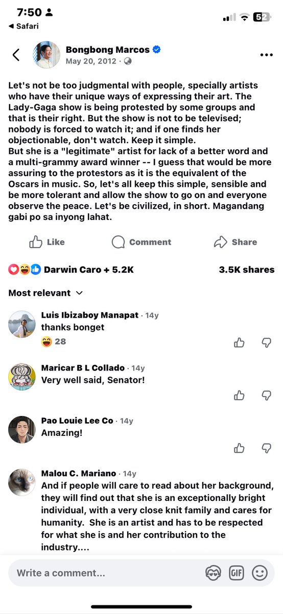 palmswizard's tweet photo. @freebrdtwo @brmsblep idk he defended gaga against ph government or religious people, knowing gaga rallies hard for lgbtq+ rights before, not siding with him on this one, but having hope is better than just giving up, i guess? https://t.co/7kHPXQiV04