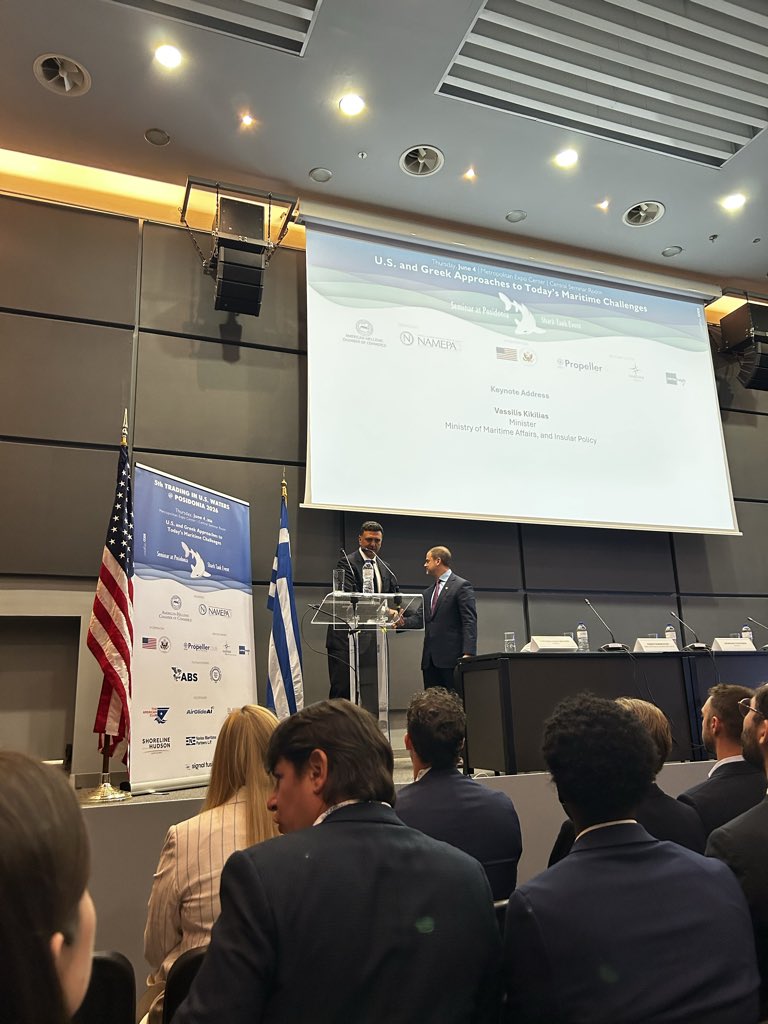 SusanSakmar's tweet photo. 🇺🇸🤝🇬🇷 The US-Greece partnership is strong and rooted in history especially in the aftermath of WWII, but now also due to LNG and USLNG!
✔️ “There are no other alternative shipping fuels other than LNG.”🚢 
✔️ “Greece and USLNG is a strong partnership helping to build out the vertical gas corridor to Europe.”
 ✔️ He’s happy to work with @USAmbassadorGR to strengthen the partnership. 

🇬🇷 Vassilis Kikilias, Minister Ministry of Maritime Affairs, and Insular Policy.   

#Posidonia2026