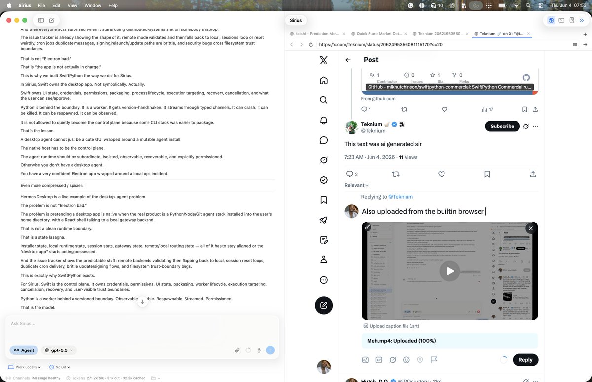 iDOsurgery's tweet photo. @Teknium Also uploaded from the builtin browser (like I said this is child’s play for Sirius). Happy to help give Hermes some of these capabilities. This is what the runtime allows. Try it https://t.co/pFBrukUvmn