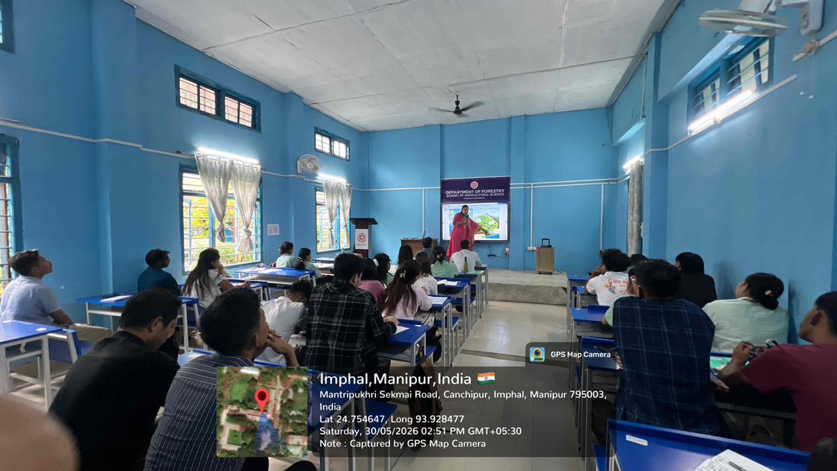 ManipurUniverse's tweet photo. 💧🌿 Invited Lecture on “Water Resource and Watershed Management”
The Dept of Forestry, 
#ManipurUniversity, organized an invited lecture on 30/5/2026 on the topic “#WaterResource and #WatershedManagement.”
🎙️ Resource Person: Dr. Thiyam Tamphasana Devi, Associate Professor,  NIT https://t.co/V3ZEUwwkYQ