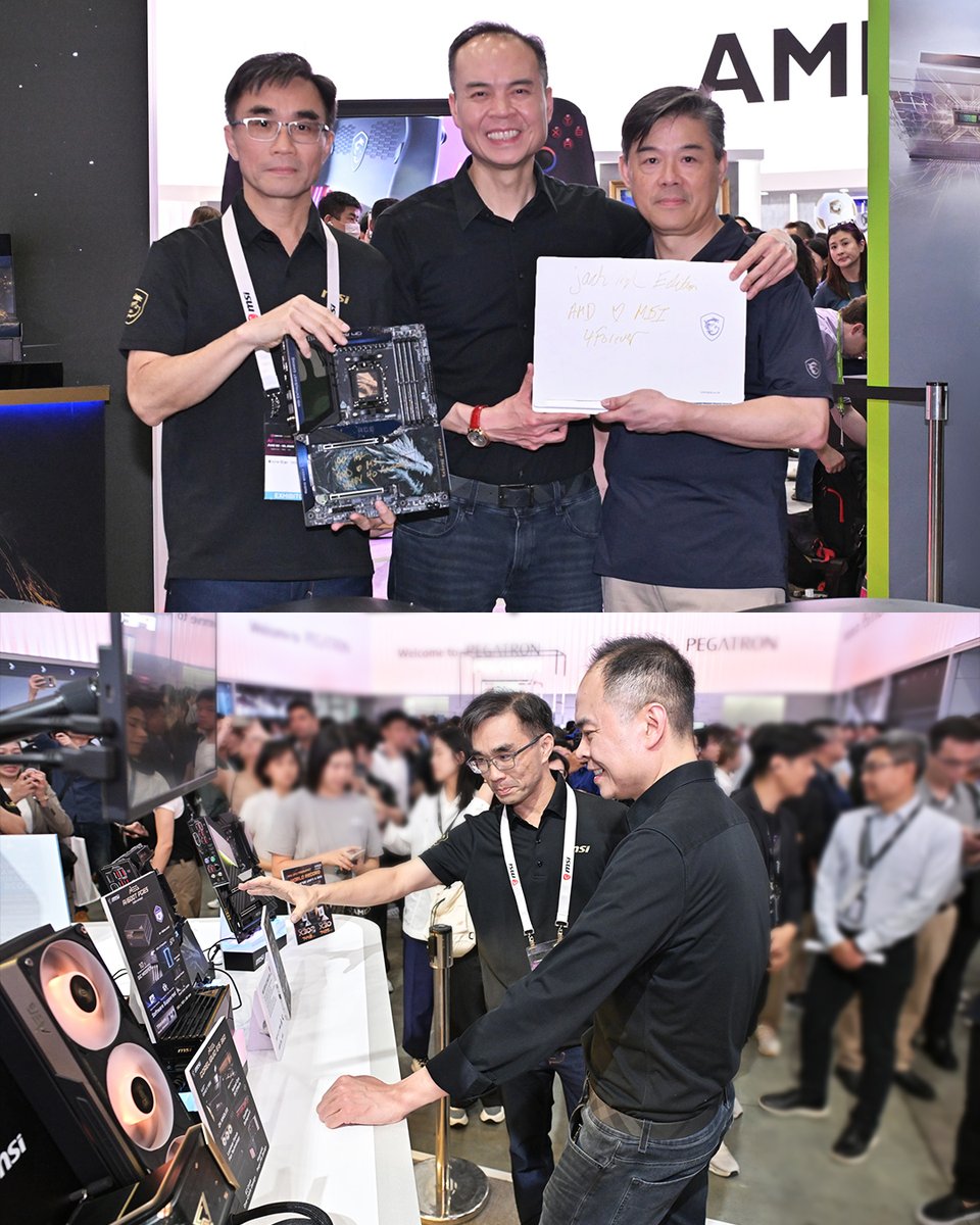 msigaming's tweet photo. Huge thanks to Jack Huynh, SVP &amp; GM at AMD Computing and Graphics Group, for stopping by our booth! 🔥

He signed our Ryzen™ 7 8840HX-powered Crosshair A16 MLG Edition &amp; MEG X870E ACE DRACO EPIC, then experienced our MEG, MPG, &amp; MAG gaming rooms. ✨
@AMD @AMDGaming https://t.co/yQ3GyJ0rkt