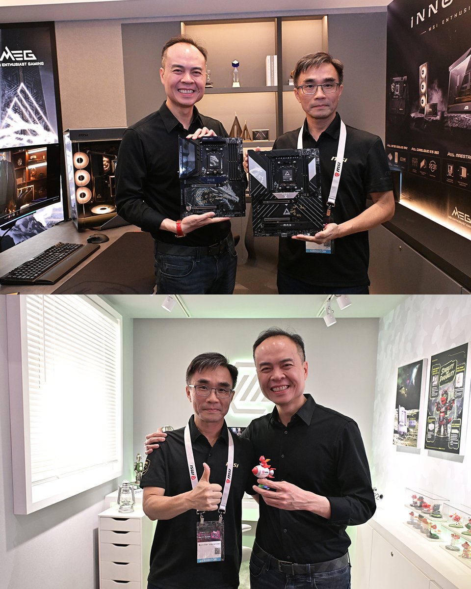 msigaming's tweet photo. Huge thanks to Jack Huynh, SVP &amp; GM at AMD Computing and Graphics Group, for stopping by our booth! 🔥

He signed our Ryzen™ 7 8840HX-powered Crosshair A16 MLG Edition &amp; MEG X870E ACE DRACO EPIC, then experienced our MEG, MPG, &amp; MAG gaming rooms. ✨
@AMD @AMDGaming https://t.co/yQ3GyJ0rkt