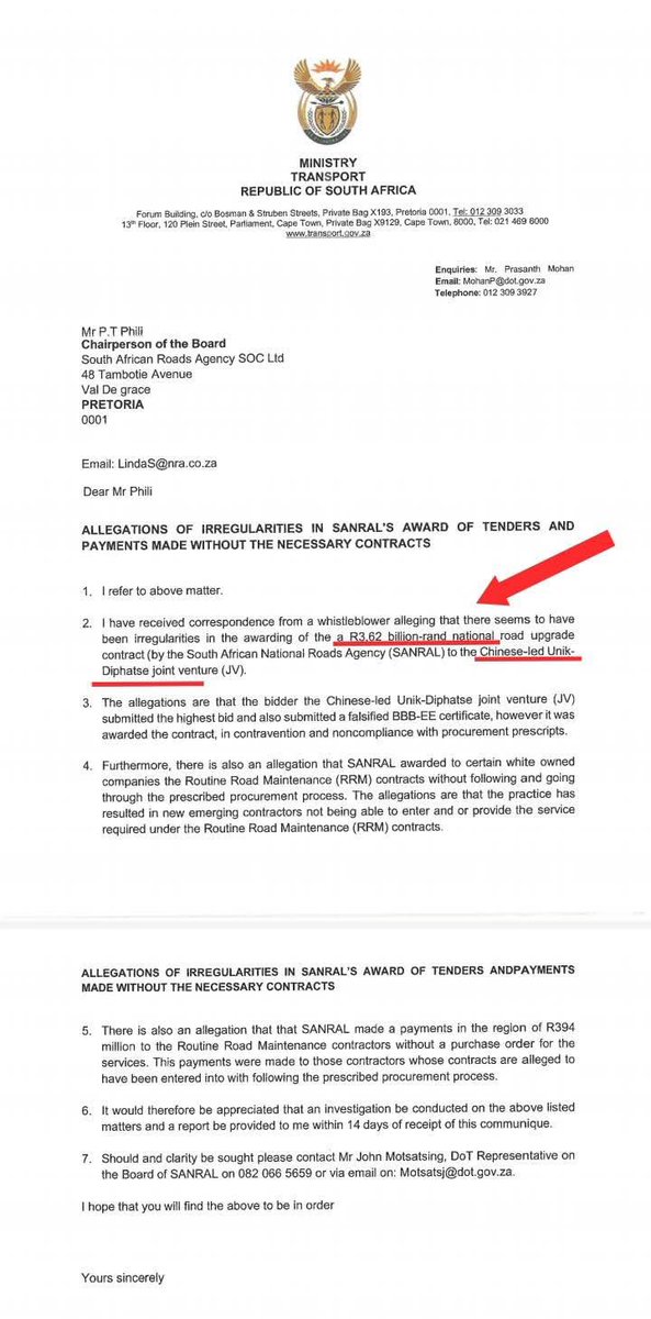 LadyAbahambe's tweet photo. 🚨BREAKING: I NOW ALSO HAVE ALL THE DOCUMENTED PROOF OF SANRAL R3, 6 BILLION CORRUPT TENDERS AWARDED TO A CHINESE COMPANY SO I WILL BE PUBLISHING ALL OF THEM
By:#BaasKruger https://t.co/rPrITefiP8