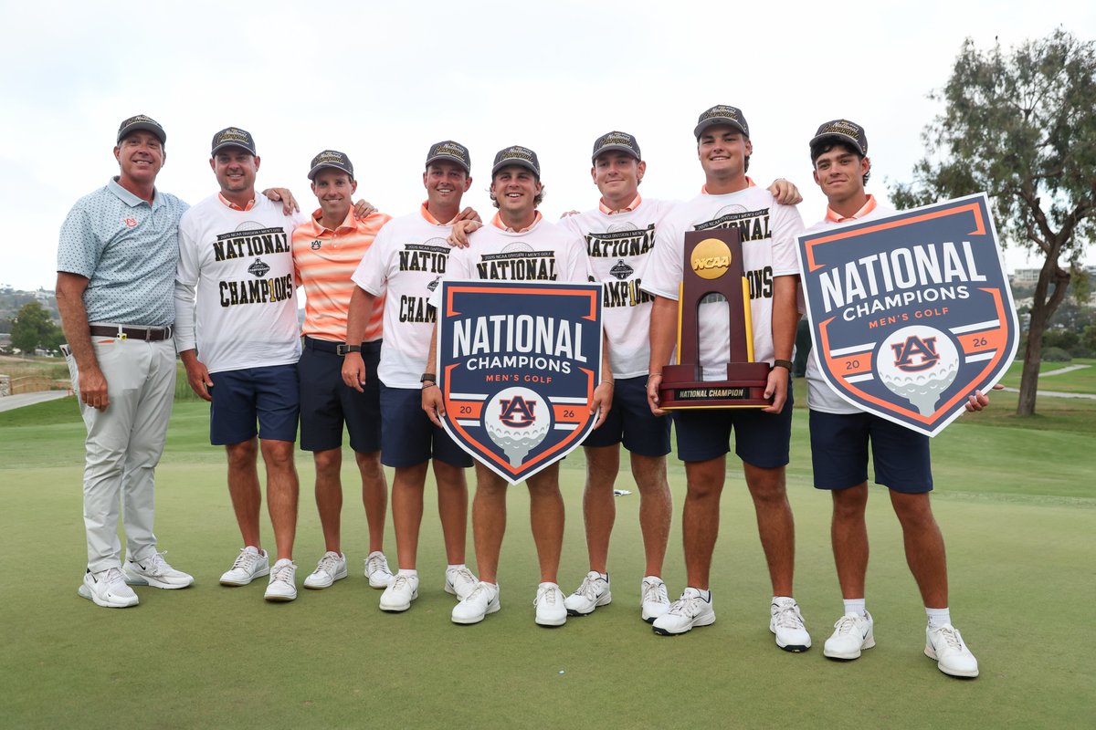NCAA's tweet photo. ON TOP. 🏆

@AuburnMGolf takes the NCAA DI Men's Golf National Championship!

#NCAAGolf x @AuburnTigers https://t.co/SQ2qVxNQR2