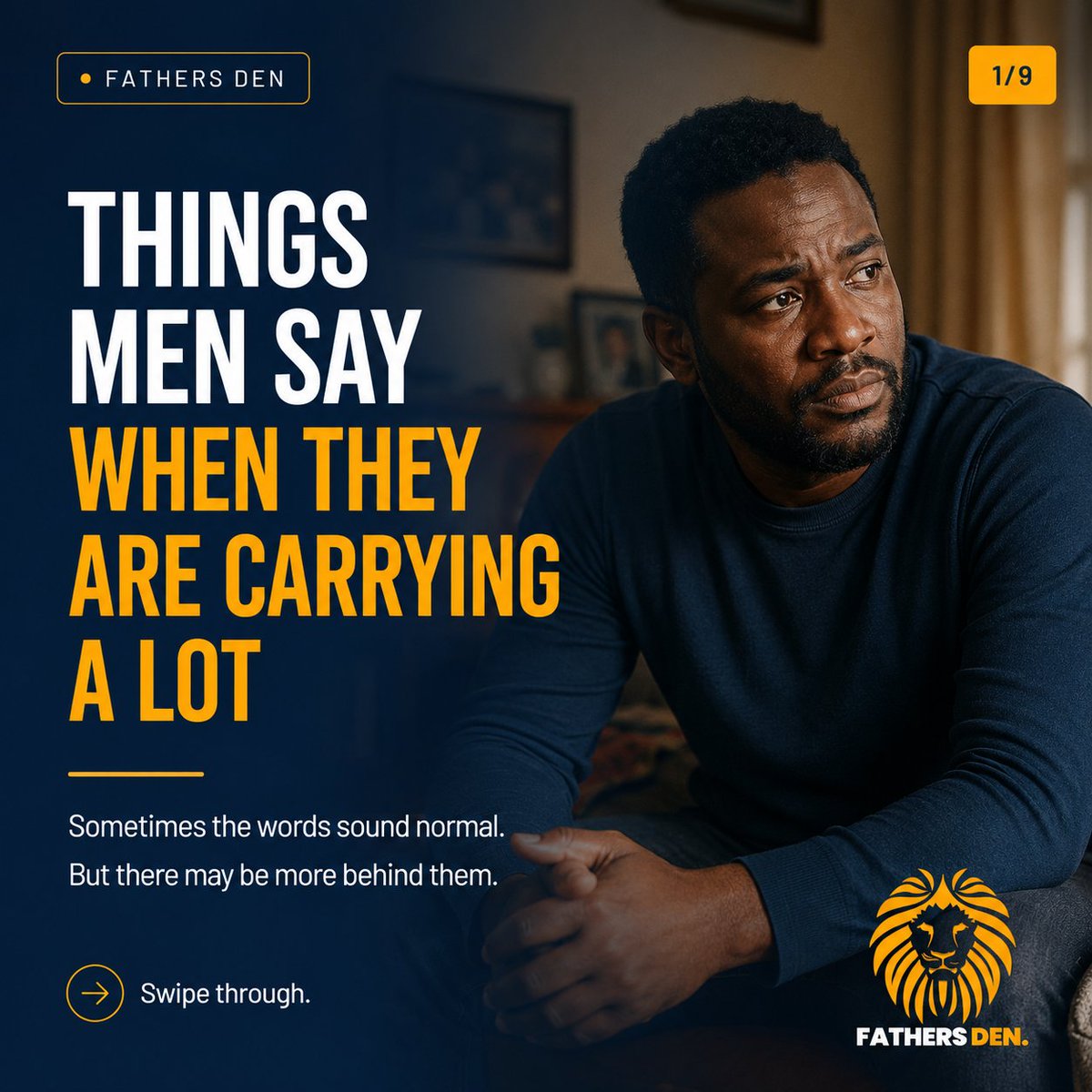 FathersDen's tweet photo. Hi Dad,

June is here.

Every man needs a den.

Not to hide, but to breathe, gather himself, and step out again.

These 9 slides are quiet, but sit with them.

One line may sound familiar.

Check on the man behind the roar.

#FathersDen #TheManBehindTheRoar https://t.co/BWpPu6Hlh8