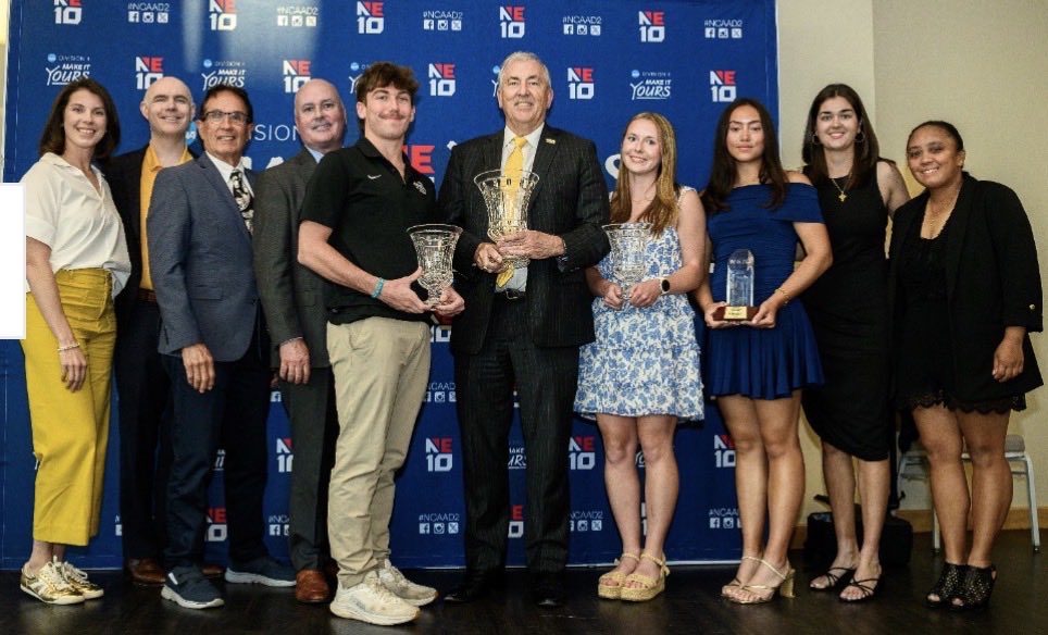 AdelphiAD's tweet photo. It was an honor to accept the NE10 President’s Cup, along with the Founders Cup and Pioneers Cup at the annual awards ceremony. These awards represent overall athletic excellence in the NE10 conference. Special thanks to President Balboni for helping us accept these awards. https://t.co/5s2V7Pn4xk