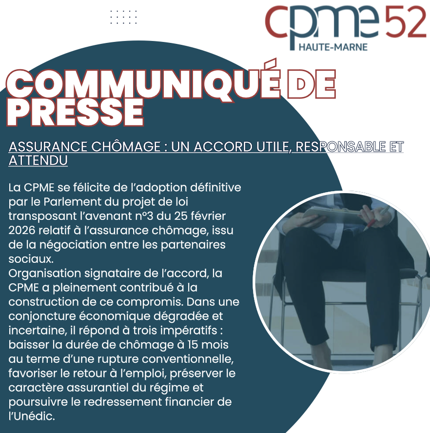 cpme52's tweet photo. 🚨 𝐂𝐨𝐦𝐦𝐮𝐧𝐢𝐪𝐮𝐞́ 𝐝𝐞 𝐩𝐫𝐞𝐬𝐬𝐞 🚨

"Assurance chômage : un accord utile, responsable et attendu"

👉 lire en intégralité : https://t.co/sAAsu7ByRR

#CommuniquePresse #CPME #CPME52 #AssuranceChomage https://t.co/HQaGzAhMYp