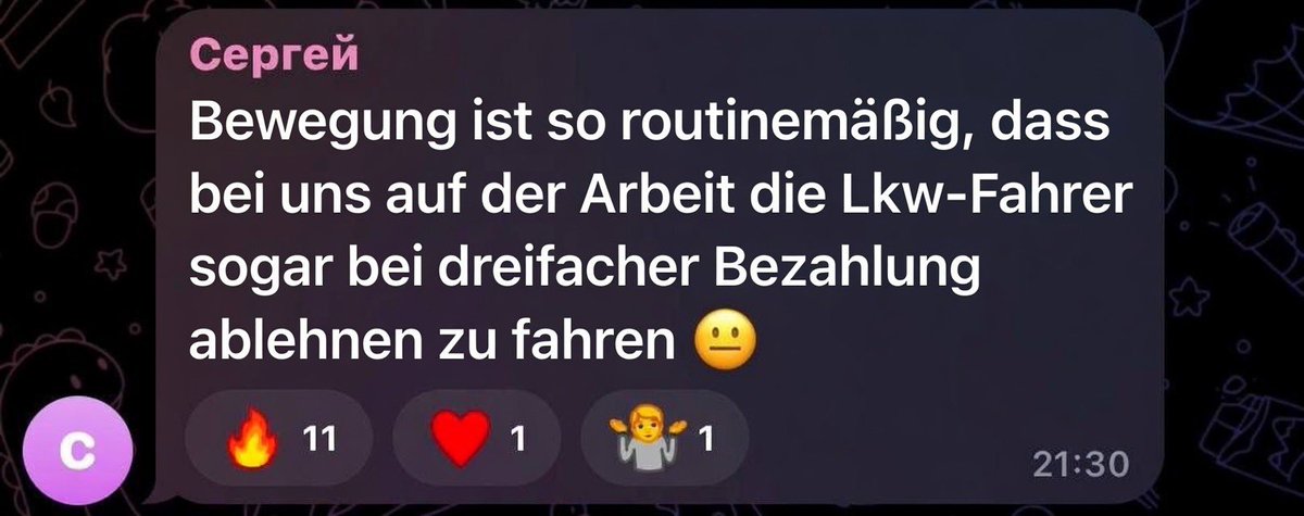 BrennpunktUA's tweet photo. Verlust von ~ 400 🇷🇺 Transport Fahrzeugen und Tanklaster pro Tag sind ~ 12.000 im Monat! — „mehr nicht“ 🙃
Das kann roTZland weder durch Produktion noch durch Import kompensieren. Zusätzlich weigern sich mittlerweile massenhaft 🇷🇺 LKW Fahrer die 🇷🇺 GLOC zu befahren. Aus Gründen. https://t.co/F1i2tkWzIK