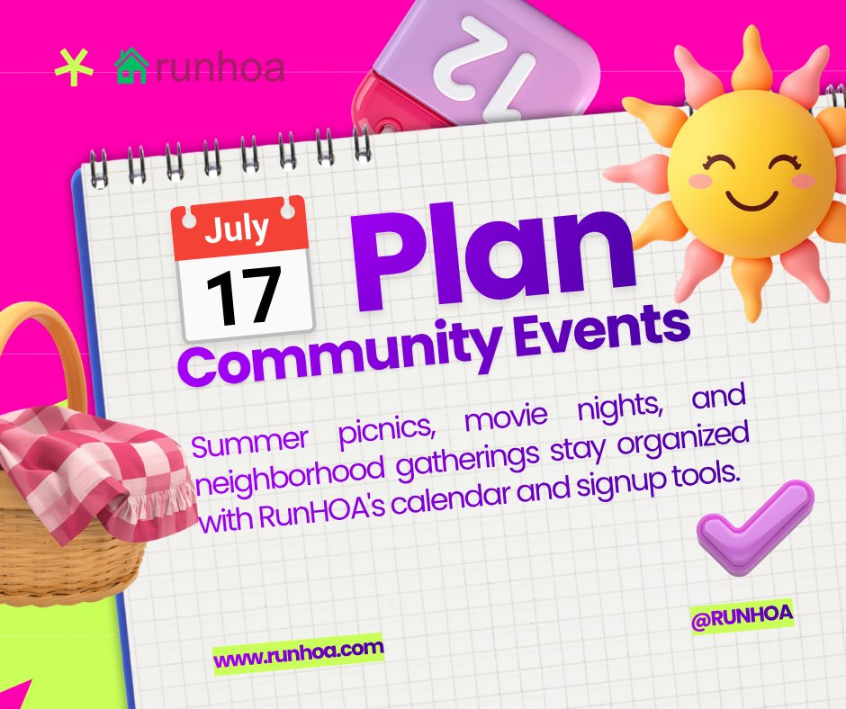 runhoams's tweet photo. 📅 Plan Community Events with Ease
Summer picnics, movie nights, and neighborhood gatherings stay organized with RunHOA's calendar and signup tools.
 #HOA  #RunHOA
#HOAManagement #CommunityManagement #CondoManagement https://t.co/PJeijB3DLI