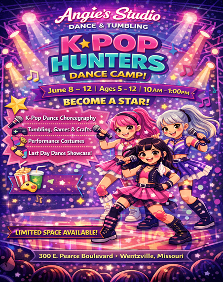 AngiesStudio1's tweet photo. K-Pop Hunters Camp • June 8–12 🎤🔥

If your child already turns the living room into a concert stage every night, this camp may be exactly their thing.

High-energy dancing, fun choreography, music, movement!

Stop by or contact us to register.
#SummerCamp #DanceFun https://t.co/PehyPcJdkb