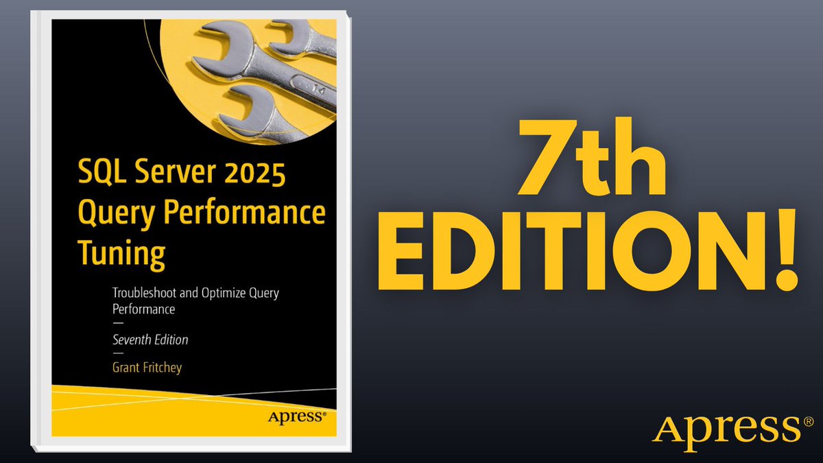 Apress's tweet photo. SQL Server 2025 adds AI‑assisted tuning and automatic plan correction—but you still need to know why queries slow down. @GFritchey dives deep into statistics, parameter sniffing &amp; execution plans to stay in control. #DataPlatform #TSQL #SQLPerformance

🔗 https://t.co/IW8czFnLQn https://t.co/HxFgAdUDsJ